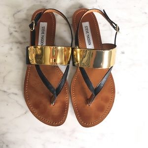 Steve Madden Gold Cuff Black Faux Leather Sandal